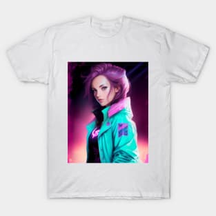 Abstract Retrowave Anime Style Girl, Sticker, Tshirt and Accessories T-Shirt